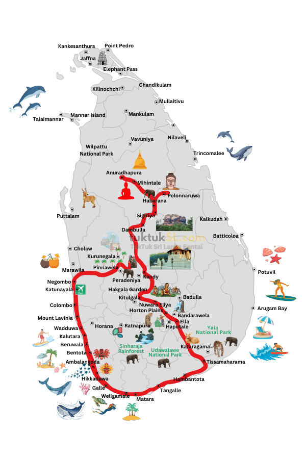 tuktuk itinerary map for route 1 in medium trips